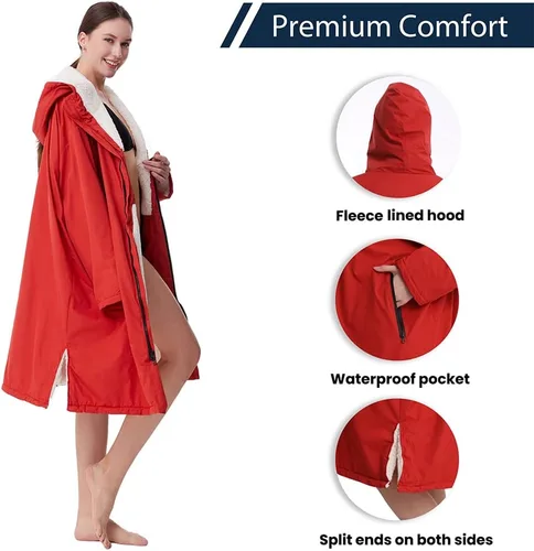 Vista 4 de Oksun Waterproof Swim Parka, Windproof Surf Poncho Warm Coat, Recycled Fabric Water Resistent Oversized Sherpa Lining Jacket
