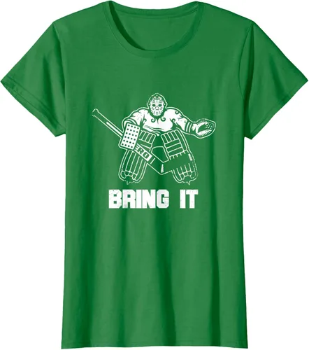 Vista 28 de Divertida camiseta gráfica de ropa de portero de hockey sobre hielo, Negro, S