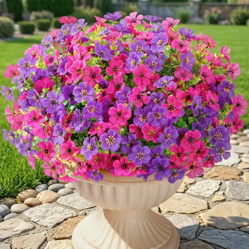 Vista 17 de Lifewit Flores artificiales para exteriores, 12 paquetes de flores falsas de plástico para decoración del jardín del hogar, plantas sintéticas