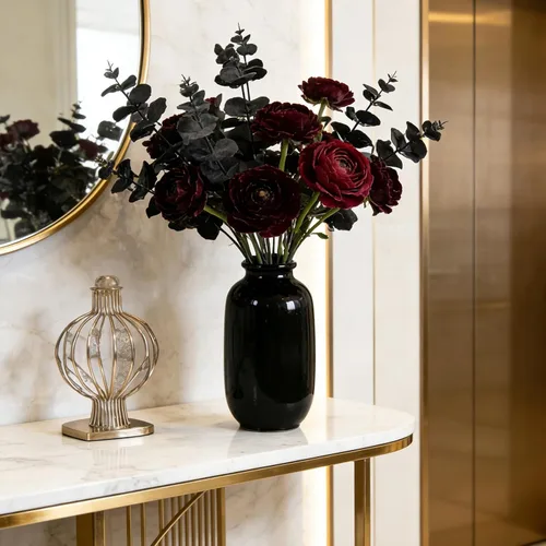 Vista 8 de GREENTIME Paquete de 2 tallos de eucalipto negro con 20 ramas de 18.5 pulgadas, ramo de flores artificiales para jarrón, decoración de mesa de boda