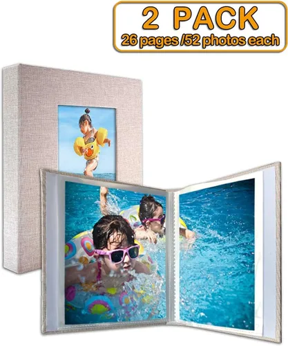Vista 3 de GPIRAL Álbum de fotos pequeño de 4 x 6 pulgadas, páginas transparentes, cubierta de lino con ventana frontal, paquete de 2, cada álbum con capacidad