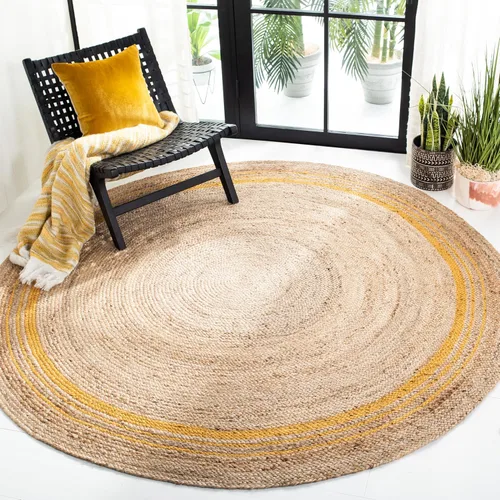 Vista 8 de SAFAVIEH NF807B - Alfombra redonda de fibra natural, 3 pies, redonda, color beige y dorado, hecha a mano con encanto bohemio y trenzado de yute