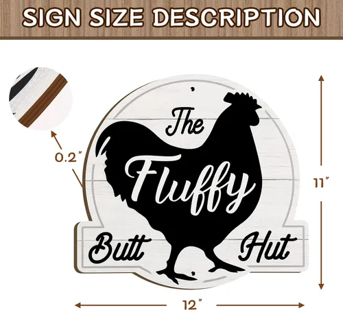 Vista 5 de The Fluffy Butt Hut Signs,cartel de gallinero, decoración de cobertizo de pollo para el hogar (blanco)