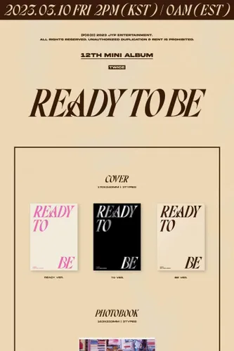Vista 2 de TWICE READY TO BE 12 mini álbum 3 versiones CD+1p póster+1p póster plegable en el paquete+Photobook+1p postal+1p tarjeta fotográfica de mensaje+5p