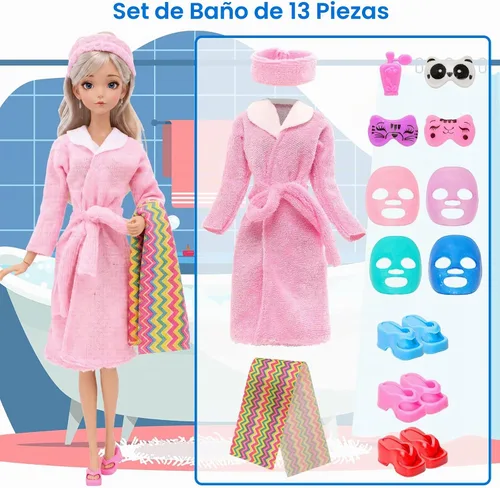 Vista 3 de Juego de 40 accesorios de muñeca de baño y piscina de verano para muñecas