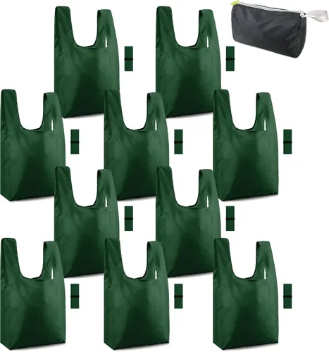 Vista 65 de BeeGreen Bolsas de comestibles reutilizables de Navidad con bolsa de almacenamiento con cremallera, paquete de 10 bolsas de compras reutilizables a