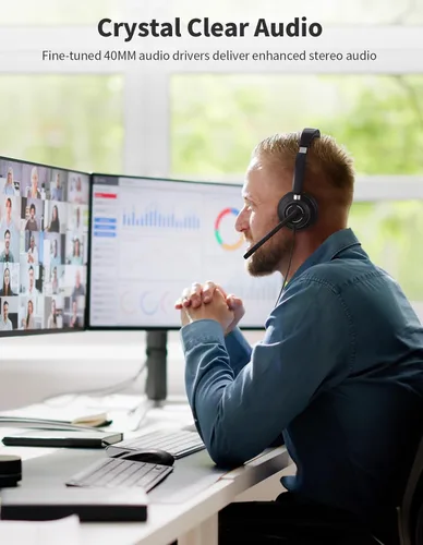 Vista 2 de Auriculares con cable con micrófono para PC, computadora portátil, auriculares USB con micrófono de cancelación de ruido, control en línea