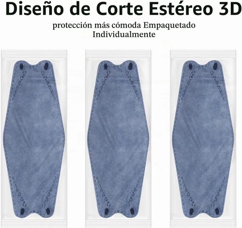 Vista 4 de 100 máscaras KF94, envueltas individualmente, tipo pez 3D, para adultos, mascarilla protectora de 4 capas