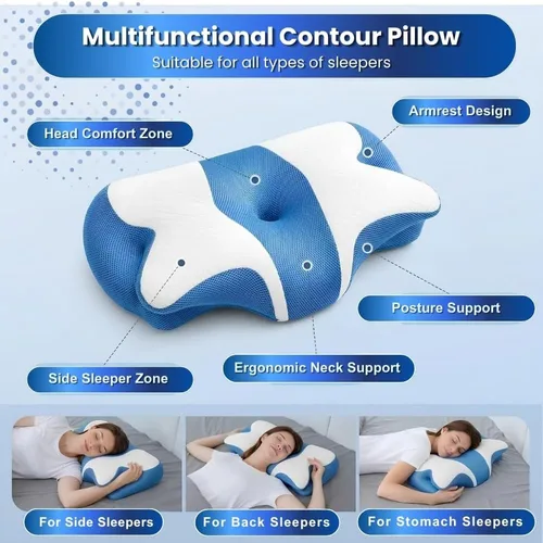 Vista 5 de Almohada cervical – Almohada ergonómica de contorno de espuma viscoelástica para aliviar el dolor de cuello, cuello y hombros – Ideal para dormir