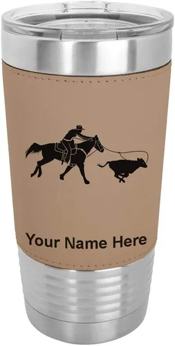Vista 17 de LaserGram Vaso aislado al vacío de 20 onzas, con grabado personalizado incluido (cuero sintético, estilo béisbol)