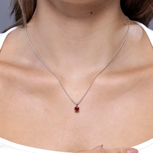 Vista 3 de Angara Round Ruby Solitaire Necklace in Sterling Silver A-Good