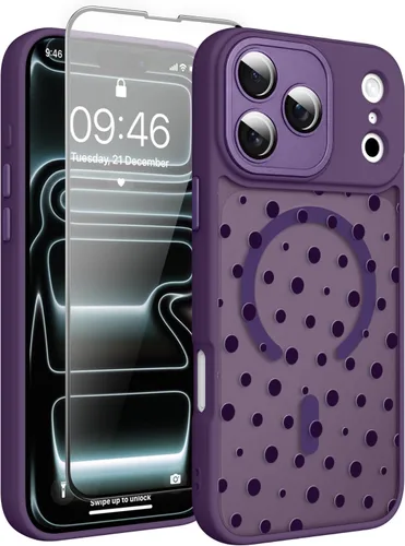 Vista 45 de Magnético para iPhone 13 con protector de pantalla [Compatible con MagSafe] Diseño de patrón floral de flores bonitas, funda delgada a prueba