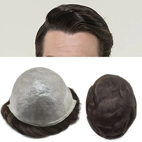Vista 17 de Cabello humano para hombres, tupé, piezas de cabello humano europeo, todas las piezas de cabello con bucle en V, 0.002 in, piel fina, sistemas