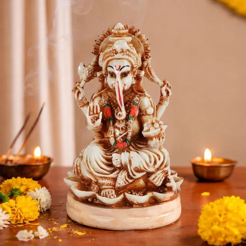 Vista 6 de TIED RIBBONS Ganesh Idol para el hogar de resina de 4.4 pulgadas Ganesh Murti para mandir del hogar, decoración de Pooja Ganpati Murti