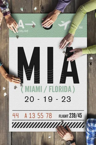 Vista 3 de 1000 Piece Puzzle Miami, Florida, MIA, Luggage Tag (Made in USA, Eco-Friendly Materials, Linen Paper, Jigsaw Puzzle for Adults and Family)