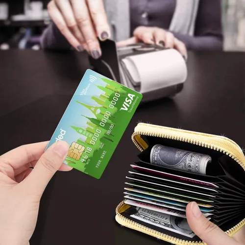 Vista 7 de Billetera pequeña para tarjetas de crédito RFID con purpurina linda para mujer