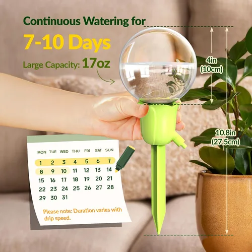 Vista 3 de NiHome 2 piezas de globos de riego automático para plantas de interior y exterior, bombillas de riego por goteo automático ajustables con estacas