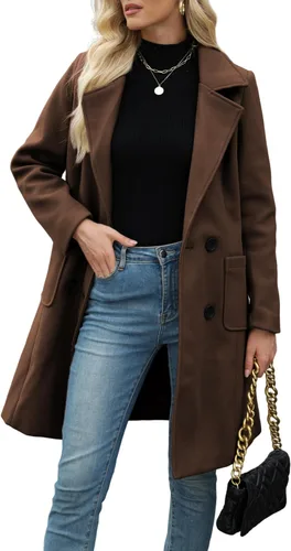 Vista 13 de Bankeng Chaqueta de solapa de doble botonadura con muesca para mujer, mezcla de lana de camello Verde Armada (ArmyGreen)