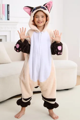 Vista 2 de DarkCom Kids Animal Onesie,Women and Mens Cosplay Siamese Cat Onesie Halloween Costume Christmas Pajamas Sleepwear