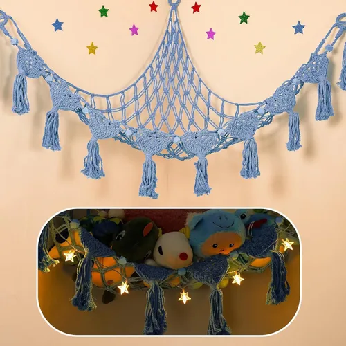 Vista 26 de Hamaca Esquinera para Animales de Peluche - Jumbo de 56'' Hecha a Mano con Cordón Doble de Macramé de 5mm, Red de Almacenamiento de Animales