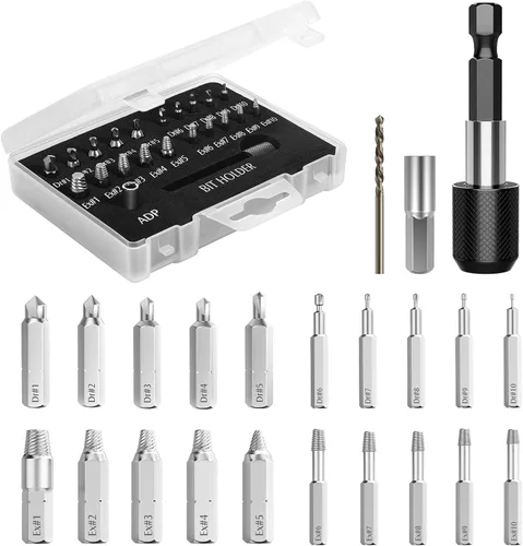 Vista 10 de Nuovoware Juego de extractor de tornillos dañados, 22 piezas, kit de extractor de tornillos pelados fácil de quitar, juego de removedor de tornillos