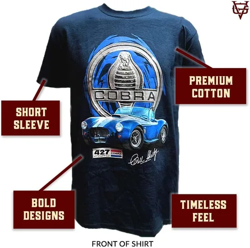 Vista 3 de Camiseta gráfica retro para hombre, Shelby Cobra 427 1965 Regalos Shelby para amantes de los autos vintage, fanáticos de las carreras