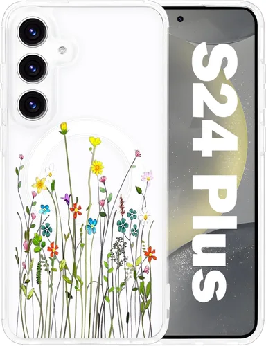 Vista 66 de Funda magnética para Samsung Galaxy S22 Ultra Flower, compatible con MagSafe, patrón floral transparente a prueba de golpes, parte trasera