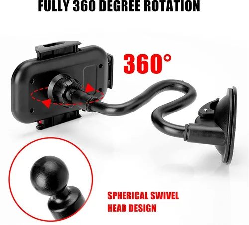 Vista 4 de Soporte de soporte para parabrisas de coche de 360 ° para iPhone, teléfono celular, GPS, cuello de cisne flexible, brazo largo, estabilizador