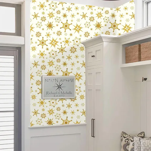 Vista 13 de Calcomanías de pared con estrella dorada, diseño retro de explosión de estrellas, calcomanías para dormitorio, sala de estar, decoración de techo