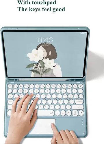 Vista 9 de Galaxy Tab S6 Lite 10.4 pulgadas 2024/2022/2020 Funda de teclado táctil con mouse Lindas teclas redondas Touchpad Slim Smart Magnético Desmontable