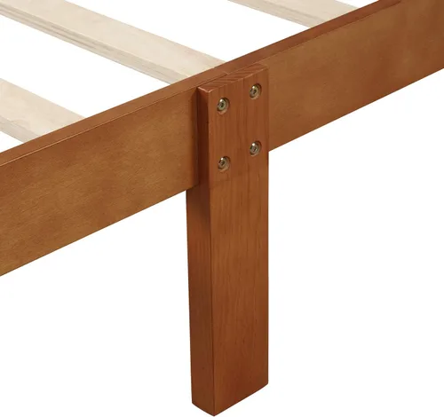 Vista 7 de Harper & Bright Designs Base de cama individual de madera con cabecero y estribo, cama de trineo con soporte de listones de madera (nuevo, roble)