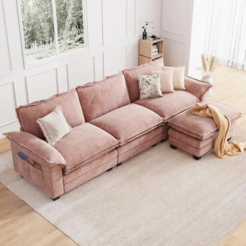 Vista 43 de KKL Sofá Seccional Modular de 89 Pulgadas, Sofá de Amor de 2 Asientos Sofá Nube con Asiento Profundo, Sofás Seccionales de Chenilla para Sala