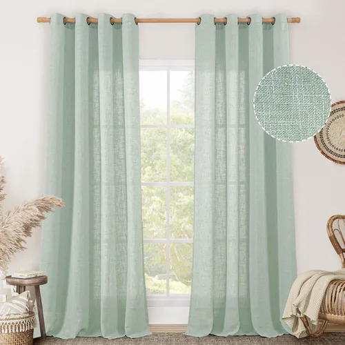 Vista 70 de LAMIT Cortinas de lino marrón caramelo para sala de estar, 84 pulgadas, de lino sintético, texturizado, filtrante de luz, paneles de privacidad