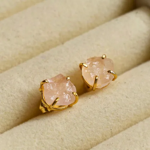 Vista 108 de Gempires Natural Raw Prong Setting Stud Earrings, 8-10 mm Crystals Earring, Handmade Jewelry, Gift for Her