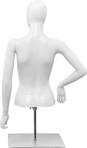 Vista 8 de Giantex Maniquí femenino Torso Altura ajustable Brazos desmontables Forma de vestido Exhibición con soporte de metal, blanco brillante
