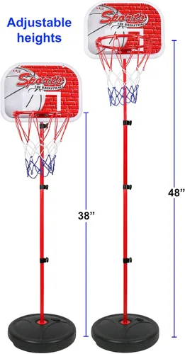 Vista 4 de Kiddie Play - Juego de aro de baloncesto para niños con 3 bolas Soporte de altura ajustable de 2 a 4 pies para jugar en interiores y exteriores