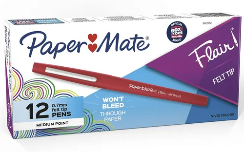 Vista 10 de Paper Mate - Bolígrafos de punta de fieltro Flair, punta mediana (0.7 mm), rojo, 12