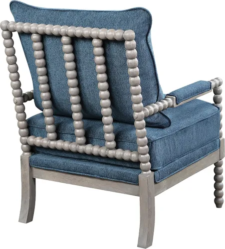 Vista 5 de OSP Home Furnishings Abbott Spindle - Silla decorativa con asiento acolchado de resorte y base gris cepillado, tela azul celeste