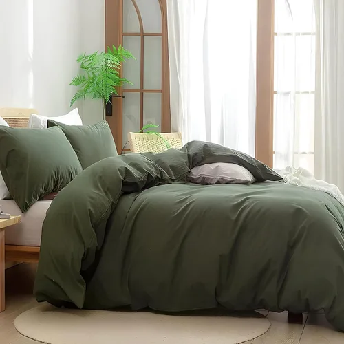 Vista 2 de INDACORIFY Funda de edredón de algodón verde oscuro, funda de edredón bohemia de 200 hilos, algodón lavado, funda de edredón de cama tamaño Queen