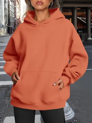 Vista 90 de Trendy Queen - Sudaderas extragrandes con capucha para mujer, suéteres de manga larga, sin botones, de vellón, de otoño, ropa de invierno