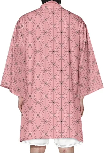 Vista 2 de Bichingda Capa de rol Anime Kamado Tanjirou Nezuko Giyuu Zenitsu Batas de cosplay chaqueta de cárdigan rosa