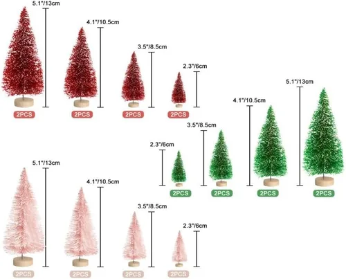 Vista 6 de Árbol de Navidad artificial con 4 tamaños, árbol de Navidad con base de madera para decoración de mesa del hogar, adornos de Navidad, decoraciones