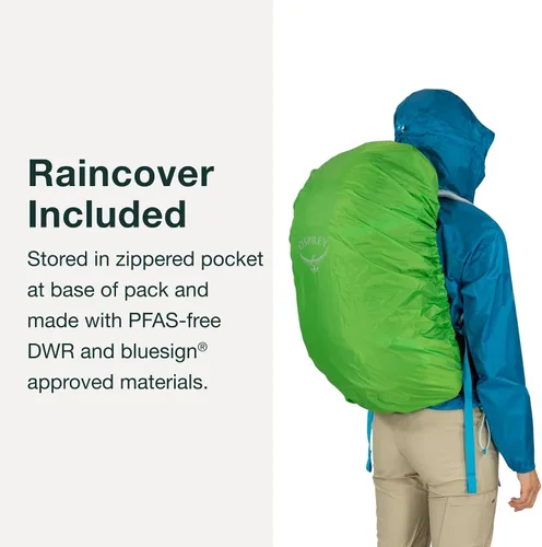 Vista 5 de Osprey Hikelite 32L Mochila ligera para senderismo - Mochila de viaje plegable y duradera con funda para lluvia para hombres y mujeres, Azul Atlas