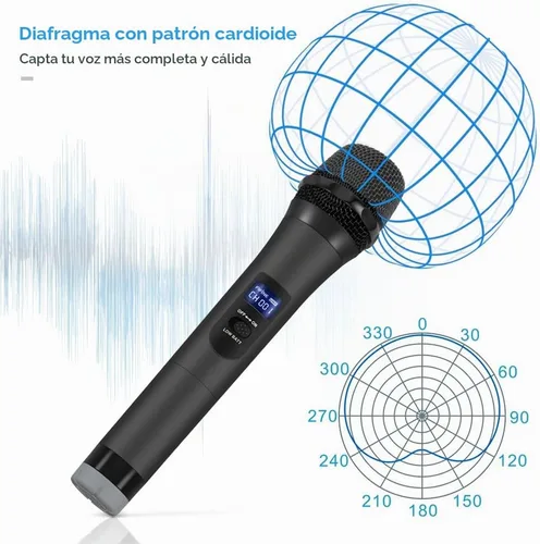 Vista 7 de Micrófono Inalámbrico, Micrófono Dinámico de Mano Sistema de Micrófono Inalámbrico para Noches de Karaoke y Fiestas en Casa para Divertirse Sobre