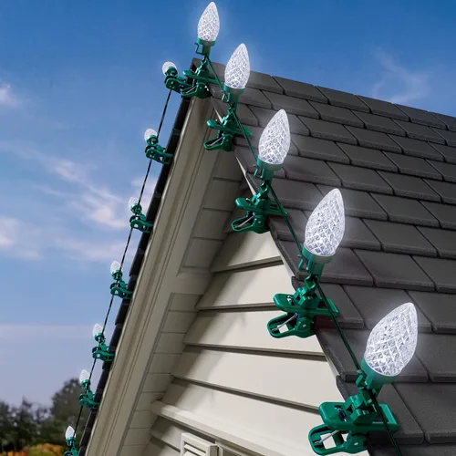 Vista 13 de Luces LED C9 de Navidad para Exteriores, 68 Pies, 100 Luces LED de Cadena con Clips Rápidos, Grado Comercial Extensibles Impermeables Luces