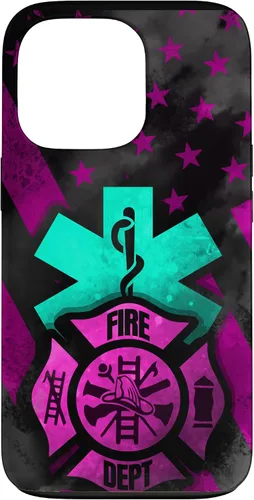 Vista 10 de EMT EMS Firefighter Pink Turquoise Fire Rescue American Flag Case for iPhone 16