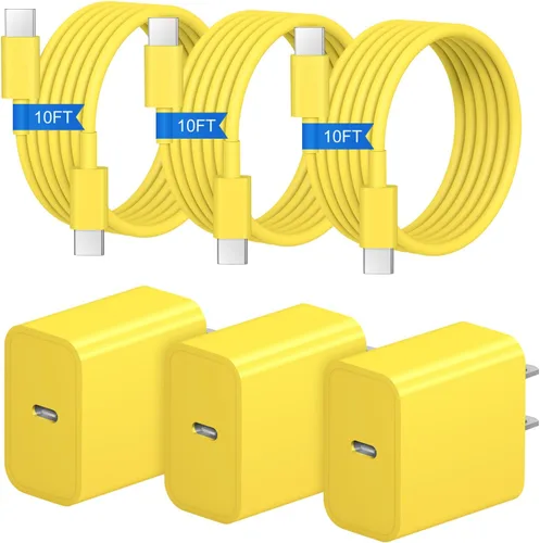 Vista 10 de Cargador de carga rápida para iPhone 17, 16, 15, paquete de 3+3 cargadores de pared USB C de 20 W con cable de carga rápida de 6 pies compatible