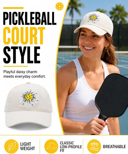 Vista 5 de Waldeal Sombrero de pickleball para mujer, gorra de béisbol bordada con margaritas Beige