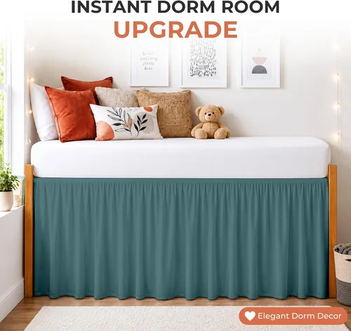 Vista 87 de Dorm Ruffle Twin XL 28" Drop Extra Long BedSkirt, Premium Brushed Microfiber Tailored Drop, Put On Elastic Long Dust Ruffle, Split Corner, Bedroom