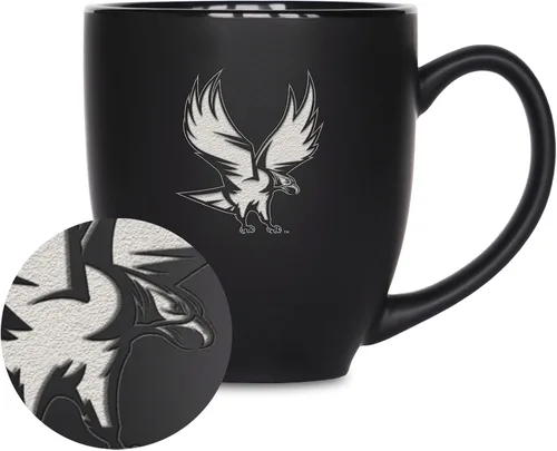 Vista 229 de Rico Industries - Taza de cerámica mate negra con grabado láser estándar de 15oz para NCAA (escuelas T & U) - Para bebidas calientes o frías